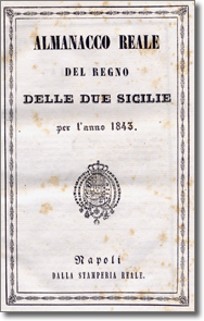 frontespizio dell'Almanacco Reale anno milleottocentoquarantre