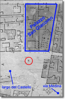 posizione dell'orologio di città evidenziata su cartografia del milleottocentosessanta