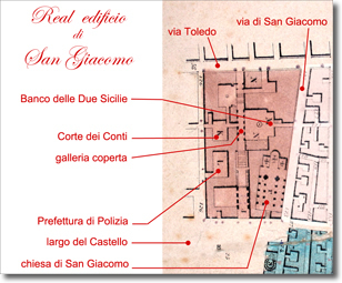 pianta del Real Palazzo di San Giacomo elaborazione da cartografia del milleottocentosessanta