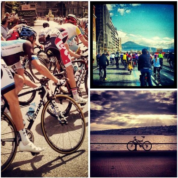 Persone in bicicletta sul lungomare di Napoli