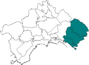 piantina della città di Napoli con evidenziata l'area della municipalità 6