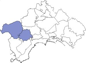 piantina della città di Napoli con evidenziata l'area della municipalità 9