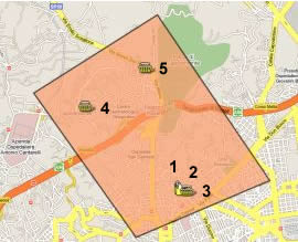 piantina stradale con evidenziati i mercati della municipalità 3