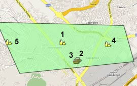piantina stradale con evidenziati i mercati della municipalità 7