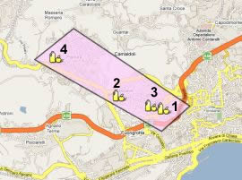 piantina stradale con evidenziati i mercati della municipalità 9