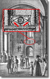 particolare di antica stampa raffigurante vestibolo di Palazzo San Giacomo